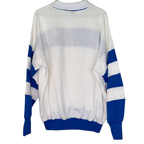VTG 70s 80s royal blue & white collared JCW initial pullover‎ sweatshirt Size XL - Picture 5 of 6